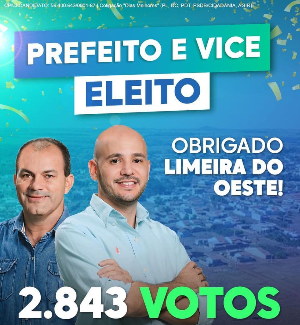 Leandro venceu as eleições para prefeito de Limeira do Oeste