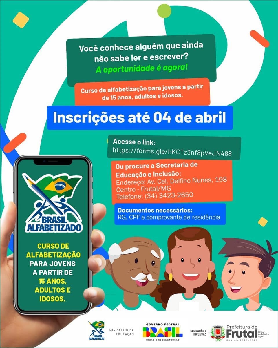 Frutal abre inscrições para o Programa Brasil Alfabetizado