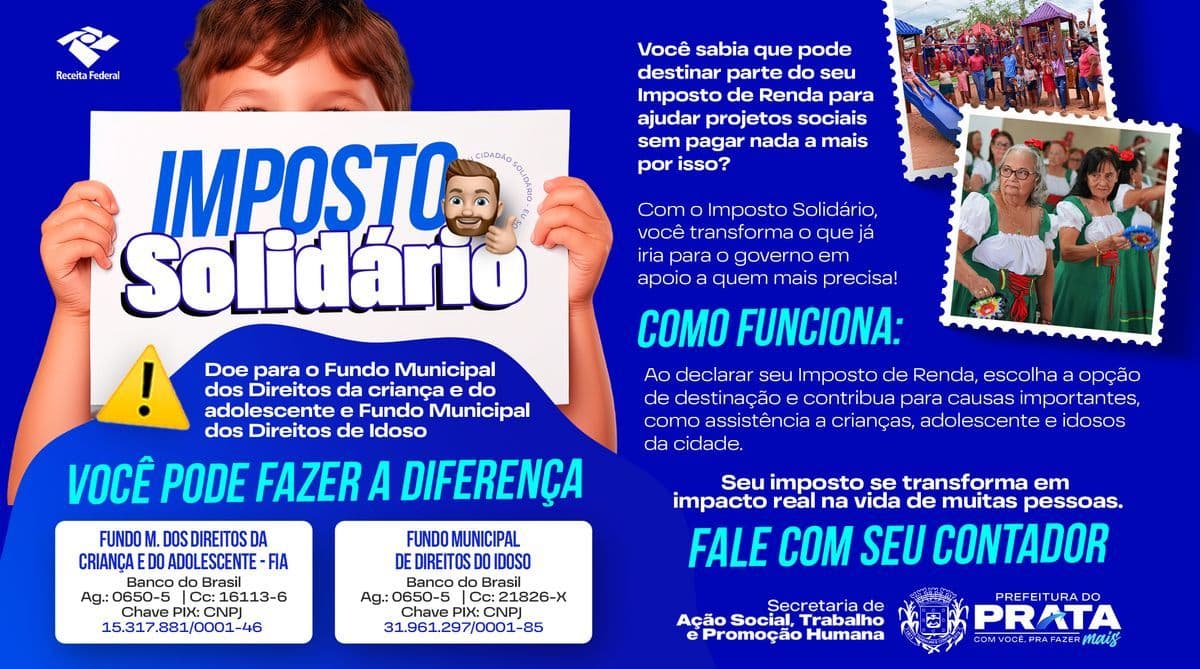 IMPOSTO SOLIDÁRIO: faça a diferença sem gastar nada a mais!