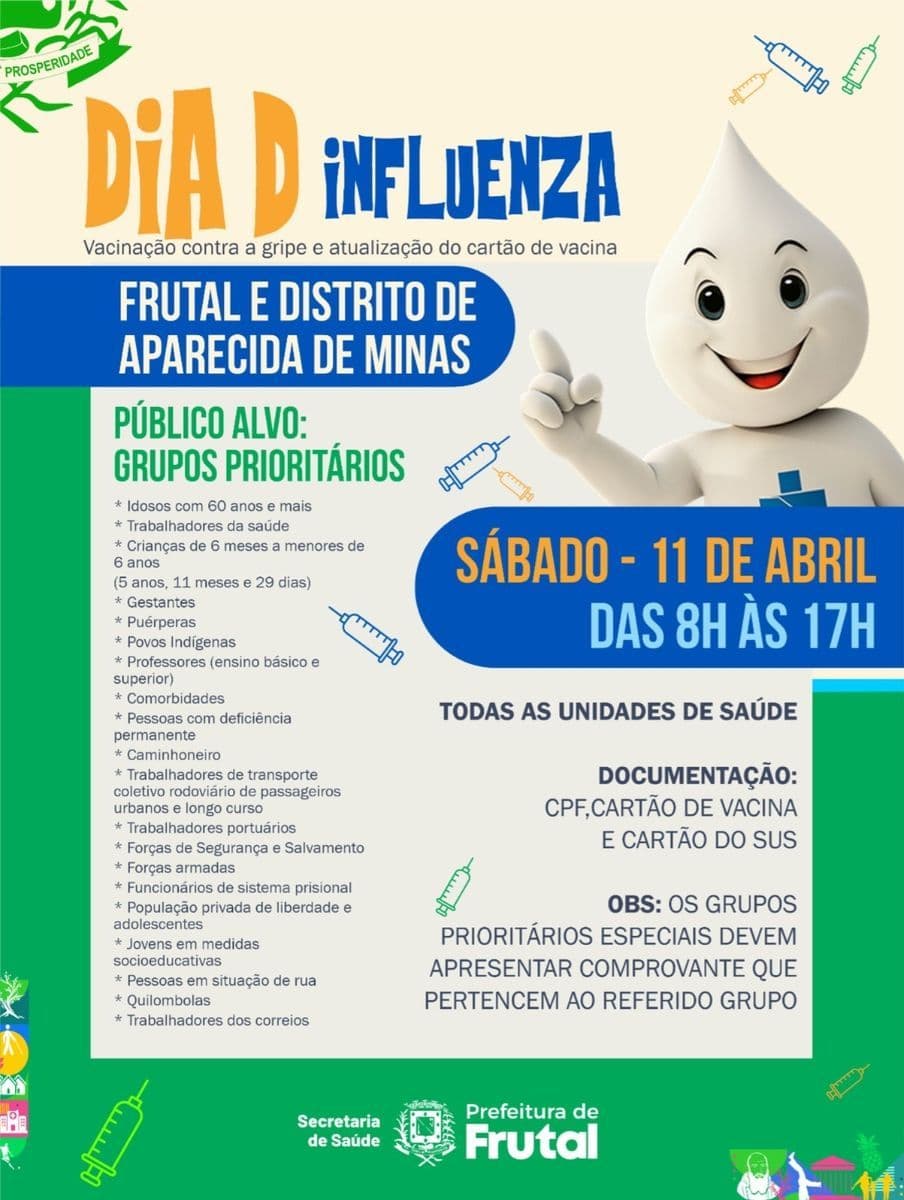 Prefeitura Municipal de Frutal realiza Dia D de vacinação contra a Influenza neste sábado (11)